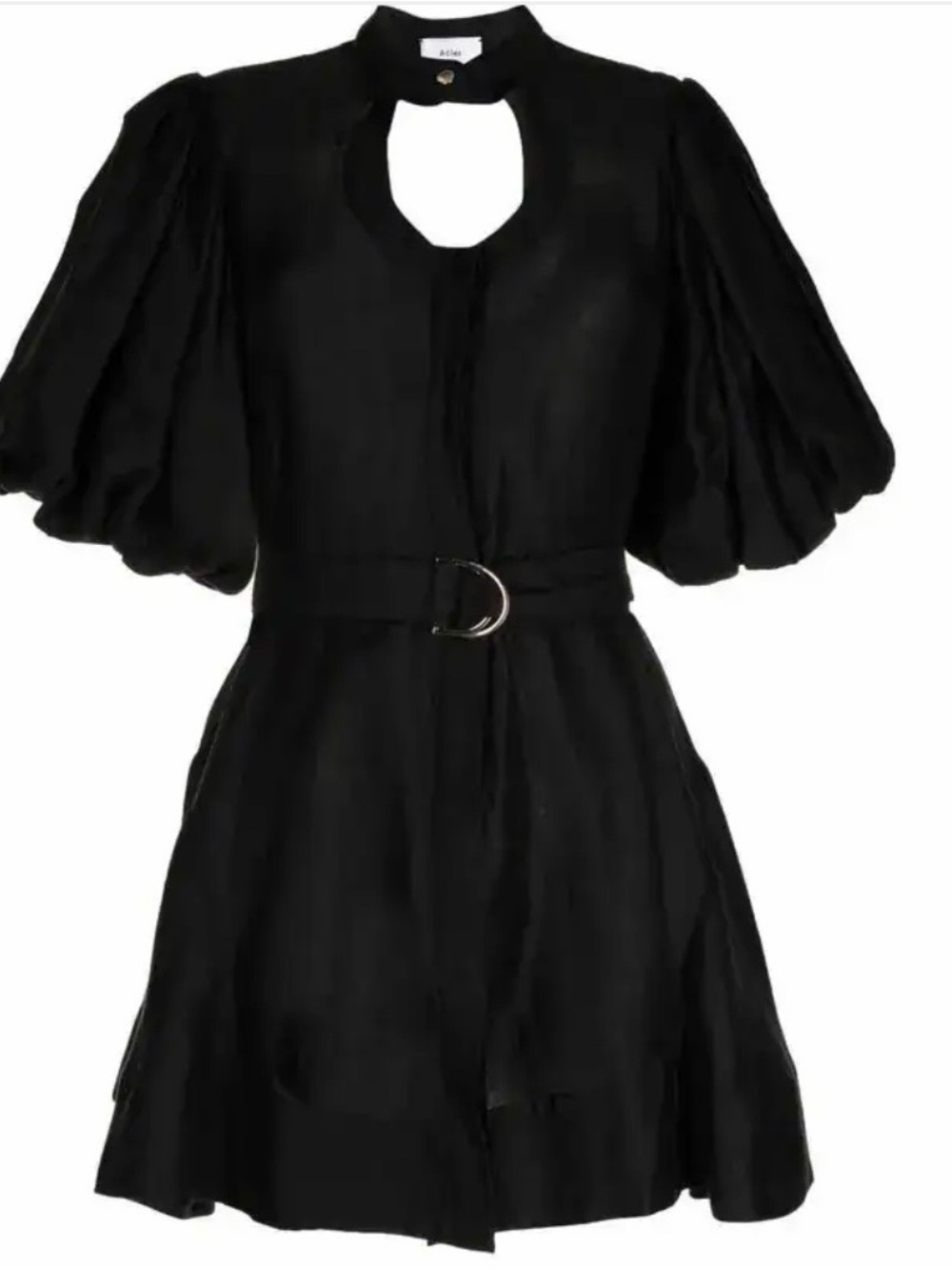 Acler Black Puff-Sleeve D-Ring Belted Mini Dress
